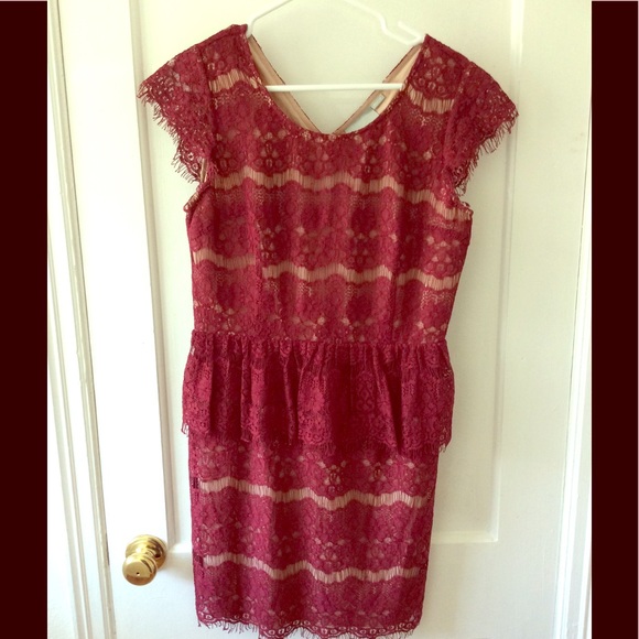 EUC Anthro Red Lace Peplum Cocktail Dress - Picture 3 of 6